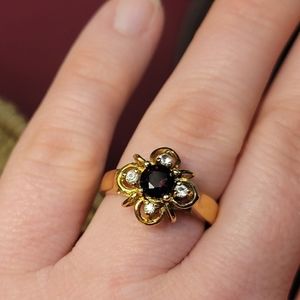 Vintage DAC Garnet Gold Plated Simulated January Birthstone Ring Size 9.5